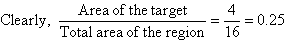 Clearly, Area of the target / Total area of the region = 4/16 = 0.25