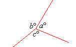 Three angles of size a degrees, b degrees and c degrees meet at a point.  Their sum is 360 degrees.