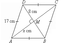 The diagonals of rhombus ABCD meet at right angles at point M.