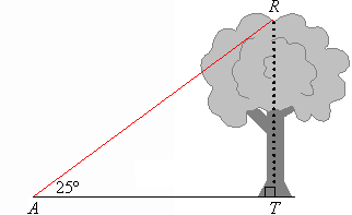 Angle RAT of size 25 degrees is subtended by TR.