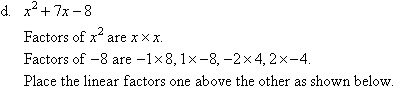 Factors of x^2 and -8 provide the linear factors to work with.