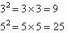 3 squared and 5 squared