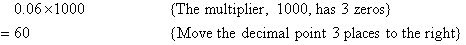 Move the decimal point 3 places to the right.