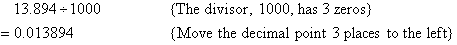 Move the decimal point 3 places to the left.