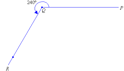 Use a ruler to form the arm QR of the reflex angle PQR