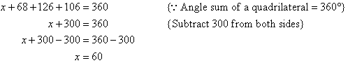 x = 60 as the angle sum of a quadrilateral is 360